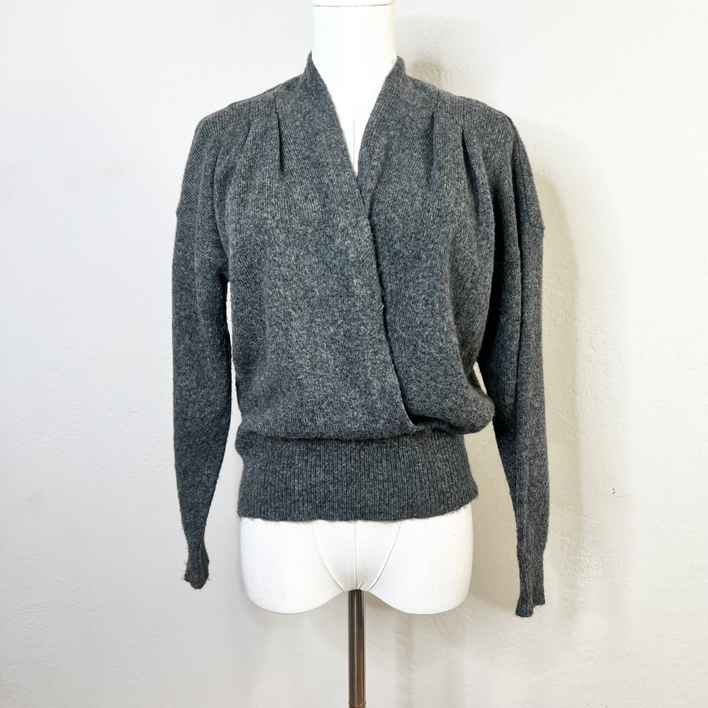 ASTR The Label Charcoal Grey Wool Blend Surplice Faux‎ Wrap Sweater Size Small